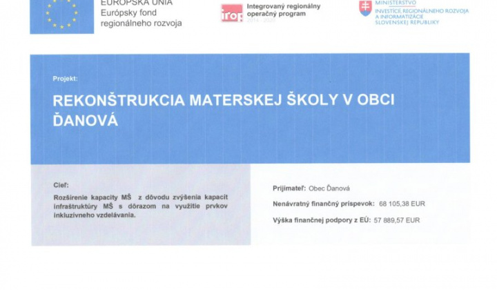 Aktuality / Rekonštrukcia Materskej školy v obci Ďanová - foto