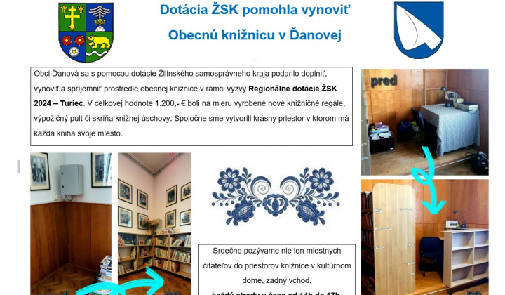 Aktuality / Dotácia ŽSK - obecný knižnica Ďanová - foto
