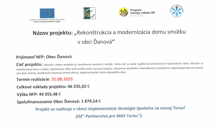 Aktuality / Rekonštrukcia a modernizácia domu smútku v obci Ďanová - foto