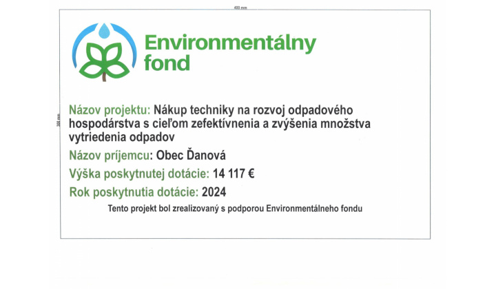 Nákup techniky na rozvoj odpadového hospodárstva s cieľom zefektívnenia a zvýšenia množstva vytriedenia odpadov 