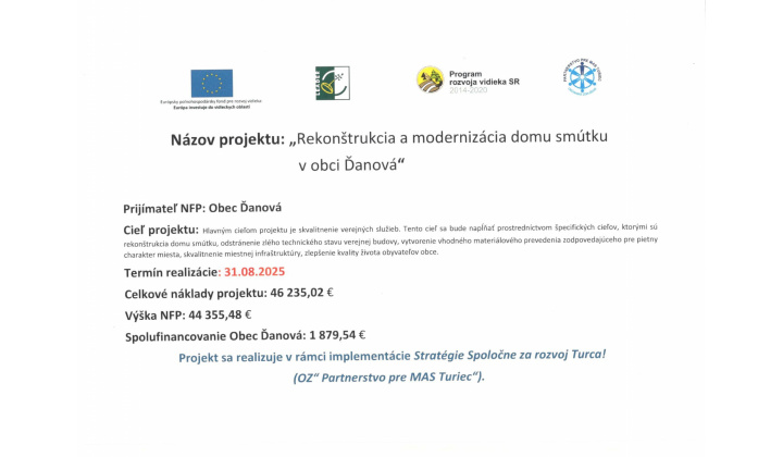 Rekonštrukcia a modernizácia domu smútku v obci Ďanová