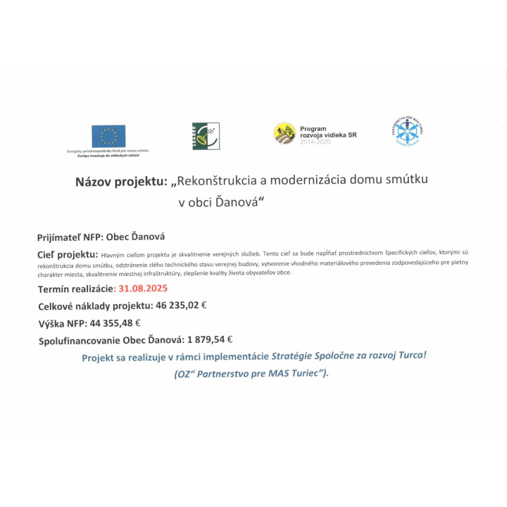 Rekonštrukcia a modernizácia domu smútku v obci Ďanová