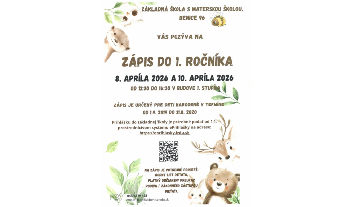 Zápis do 1. ročníka ZŠ Benice